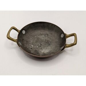 Vintage Miniature Copper Skillet Brass Handles Small Decorative Frying Pan 3.5in